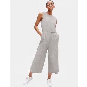 Eileen Fisher Wide Leg Crop Jumpsuit Organic Cotton Knit Gray Moon Zip Size XS